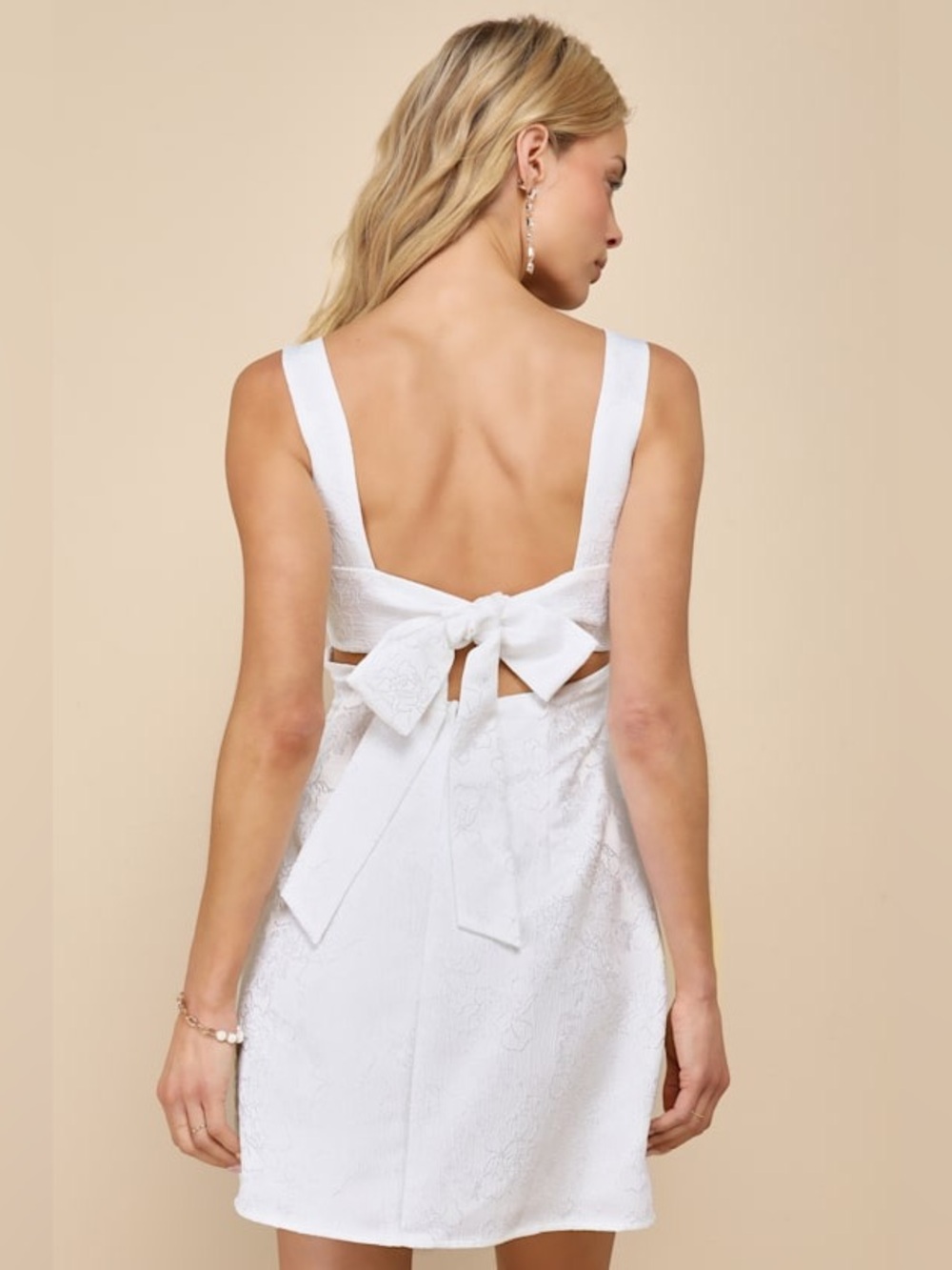 White Graduation Dress Jacquard Mini Open Back Bow Tie | Lulus | Size Small - Picture 3 of 12